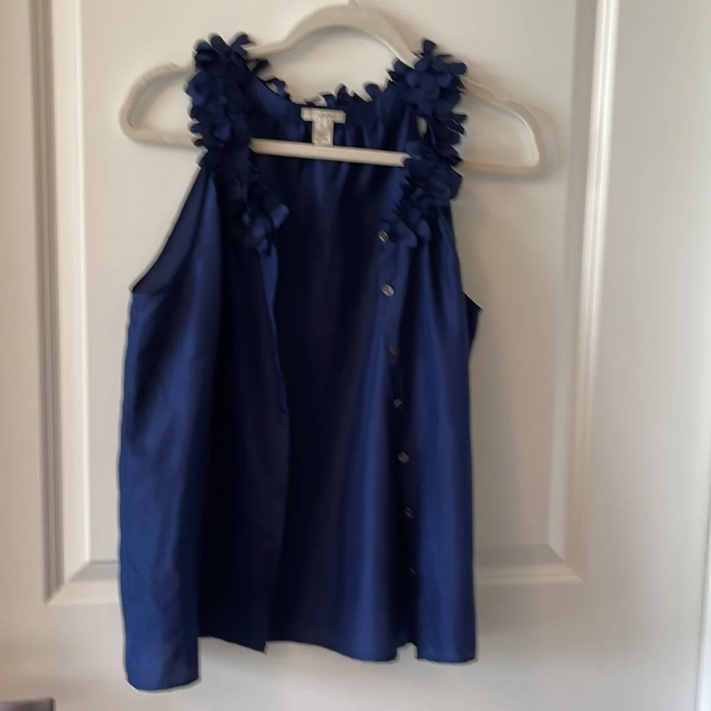 Navy Blue sleeveless button down blouse with decorative neck, J.Crew size 6 - Picture 5 of 5